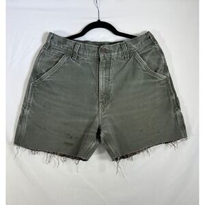 Carhartt Mens Carpenter Shorts Green Frayed Hem Workwear Utility Size 32